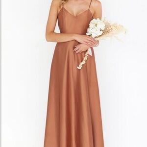 Show Me Your MuMu Copper Satin Spaghetti-Strap Maxi Dress